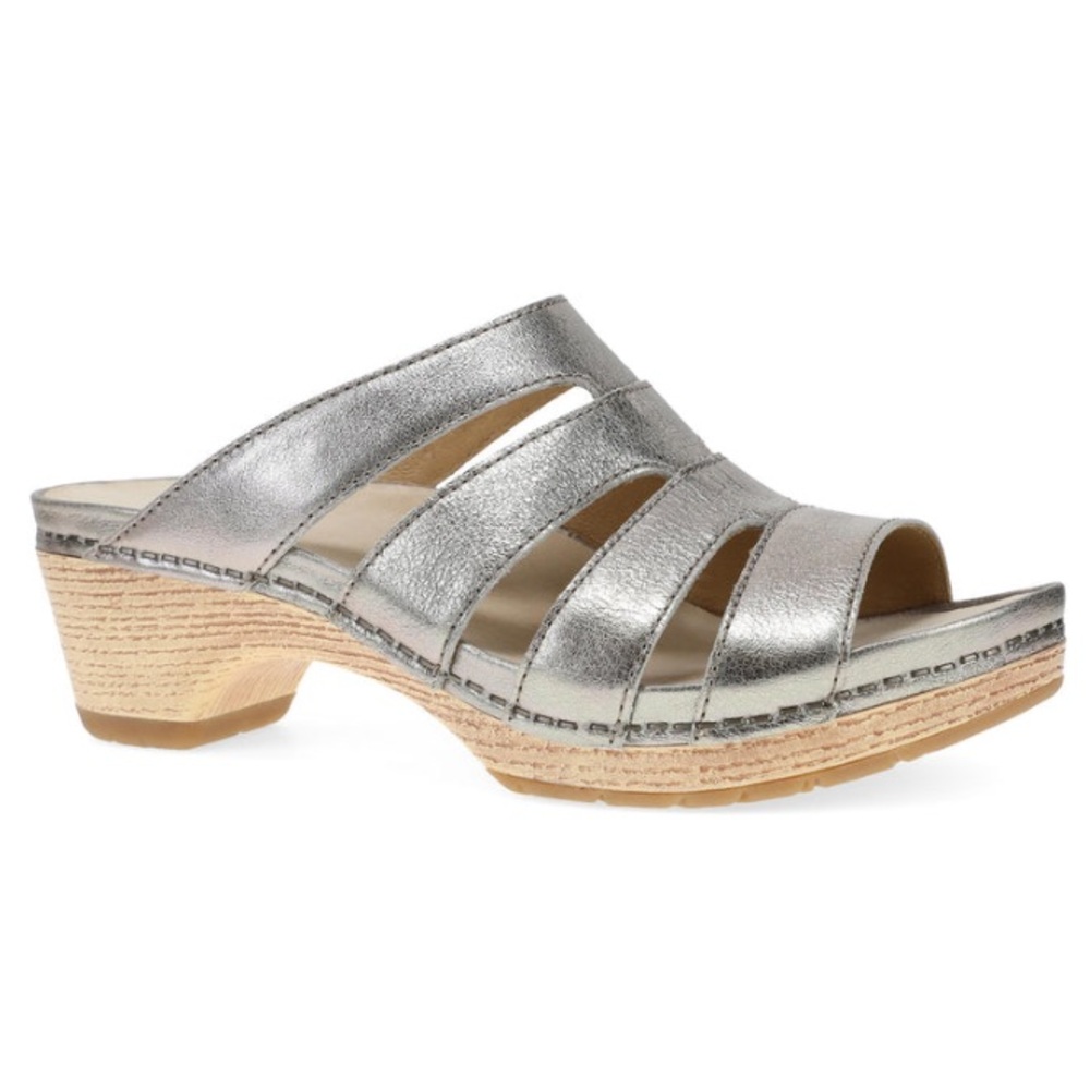 Dansko Lyndi Leather Slip On Sandal in Platino Metallic - Picture 2 of 12